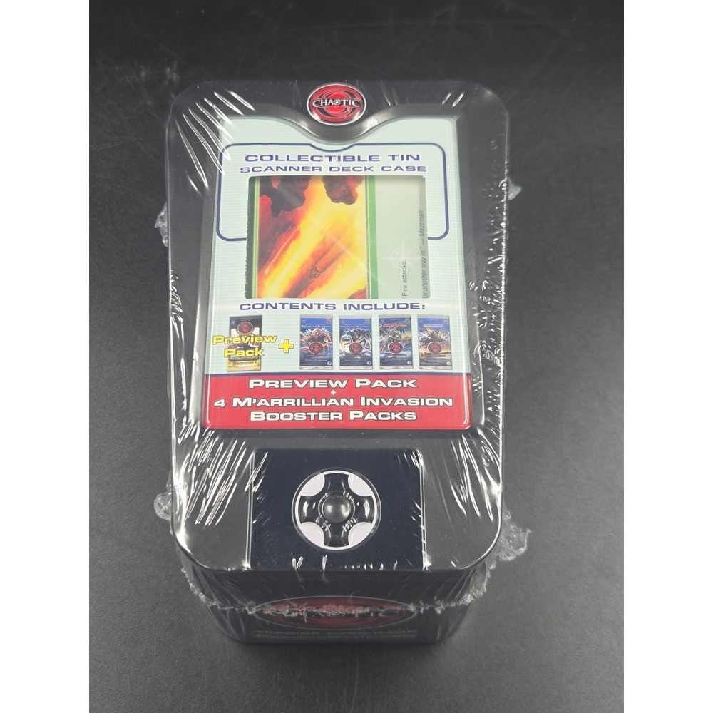 Chaotic TCG Black Tin Scanner Deck Case Sealed 4 M'arrillian Booster Packs